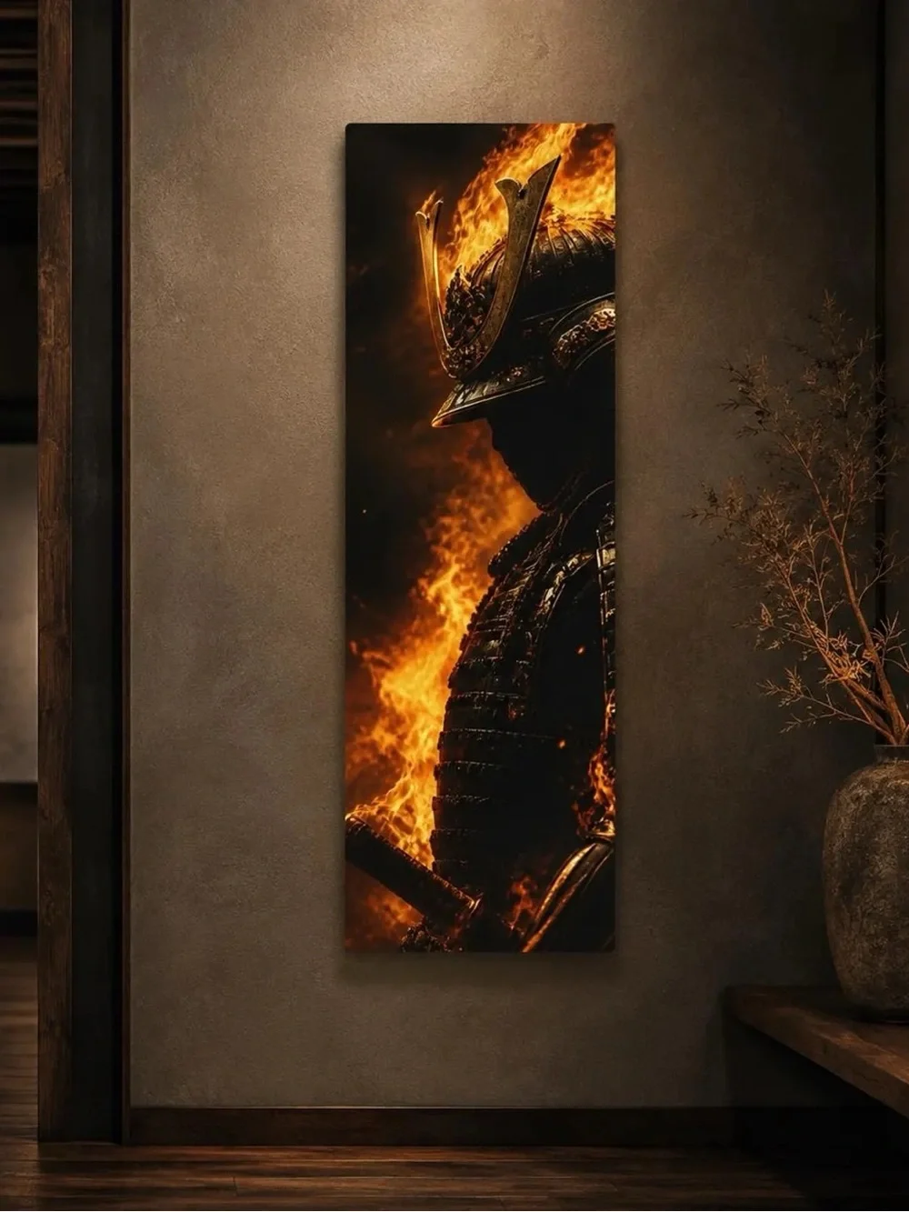 Flaming Samurai Metal Art Sign | Japanese Warrior Wall Decor | Gaming/Fantasy